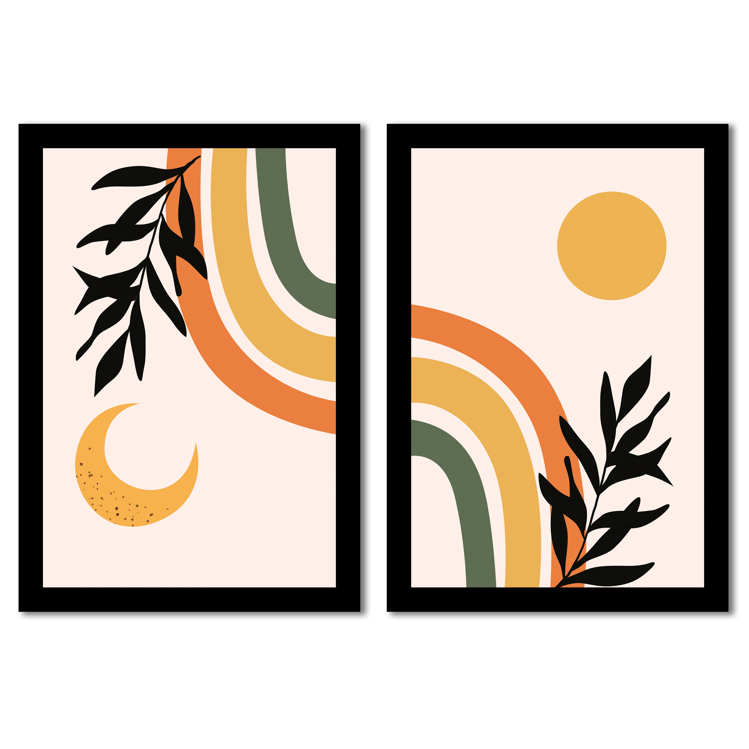 Abstract Rainbow Sun Moon Wall Art Set of 2 | Modern Boho Wall Decor | Vibbes