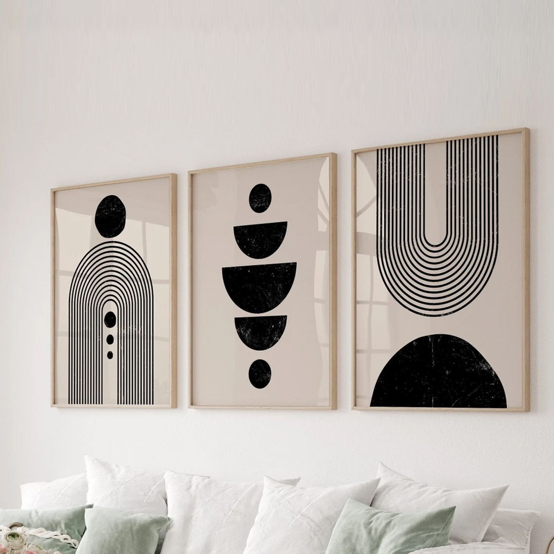 Black Abstract Geometric Wall Art Set of 3 Modern Minimalist Home Decor