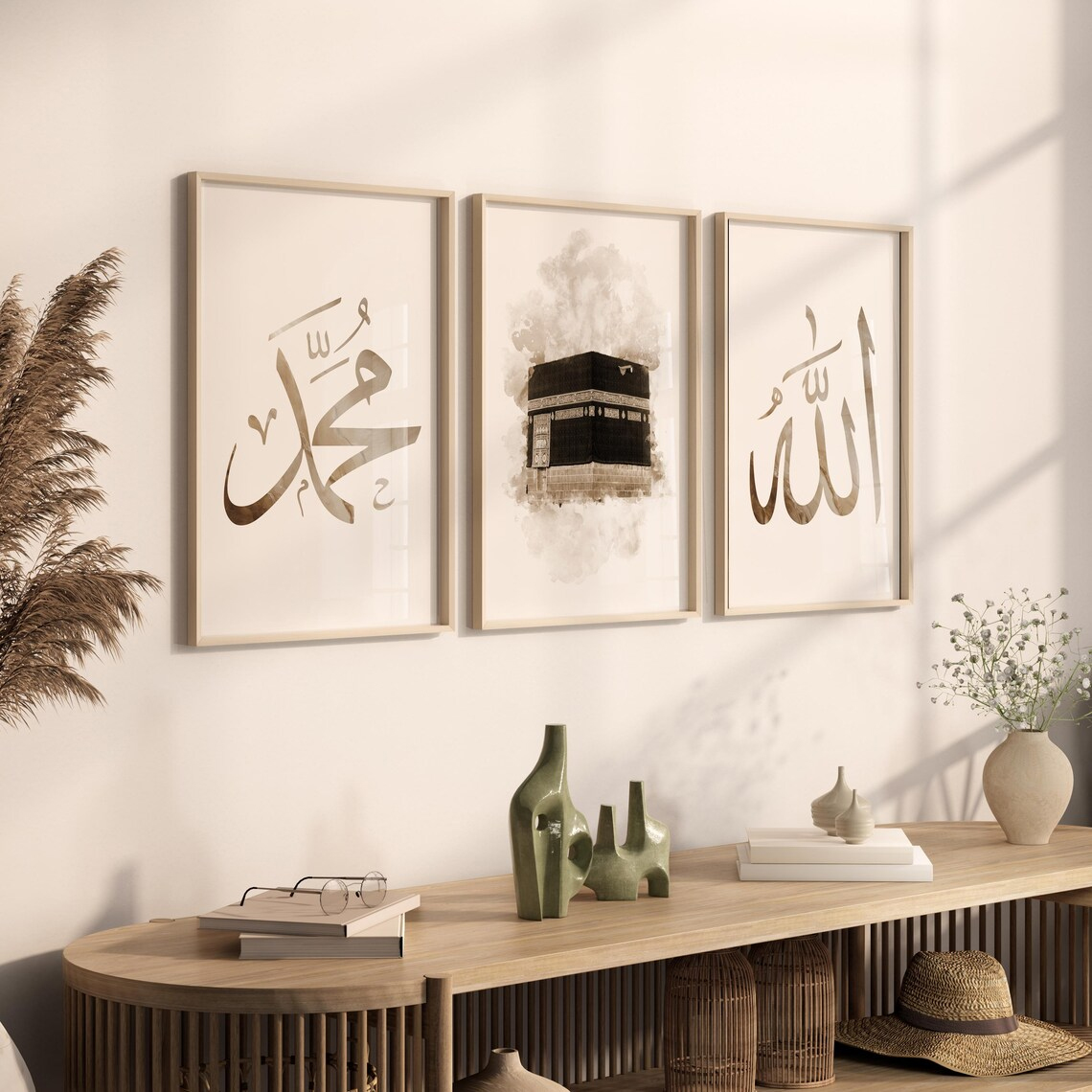Minimalist Islamic Wall Art Allah Muhammad Kaaba Set of 3 | VIBBES Wall Decor