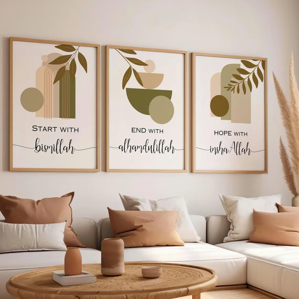 Start with Bismillah Islamic Wall Frames | 3-Piece Muslim Home Décor Set