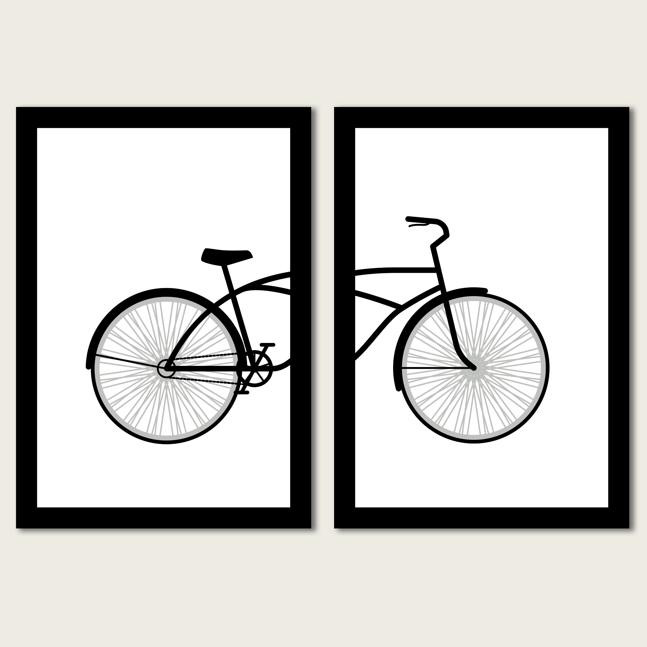Minimal Bicycle Line Art Wall Art Set of 2 Black Frame | VIBBES
