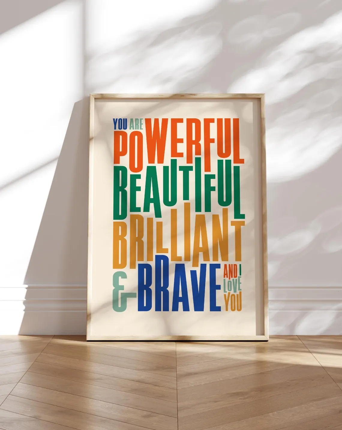 Powerful Beautiful Brilliant & Brave Wall Art | Colorful Affirmation Poste