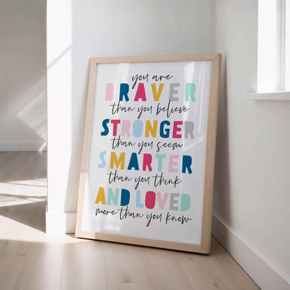 Braver Stronger Smarter Affirmation Poster | Kids Room Wall Art