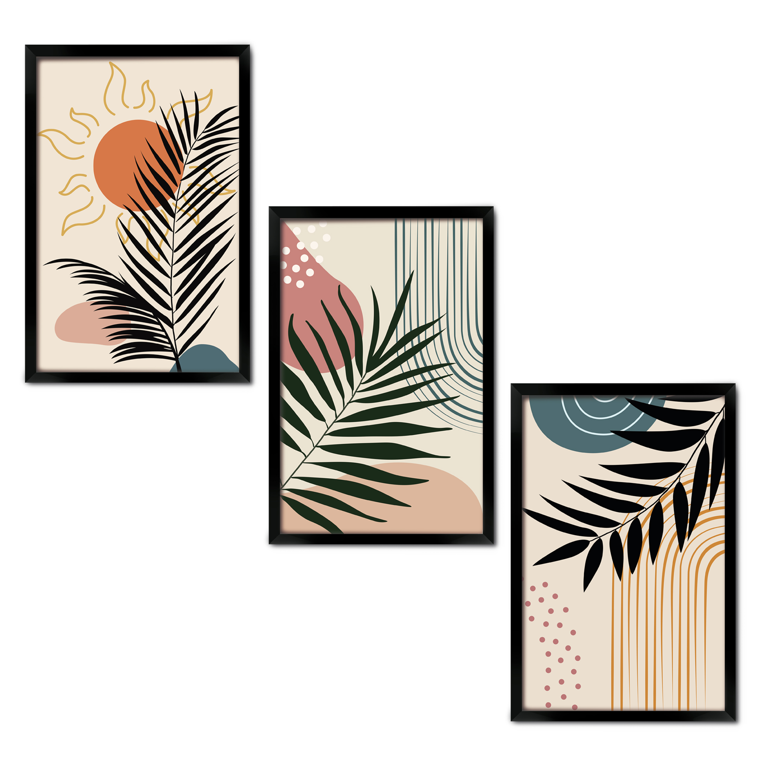 Modern Abstract Tropical Wall Art Set of 3 | Botanical Frames – VIBBES